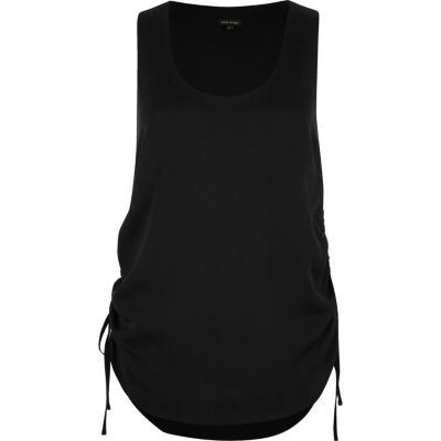 Black ruched drawstring vest top